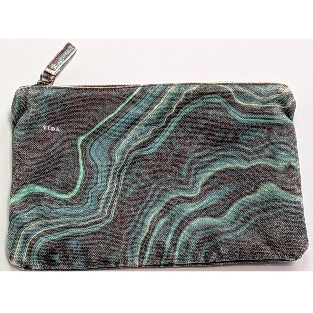 VIDA Pouch Bag Womens Small Teal Green Excellent Abstract Geode Canvas Clutch